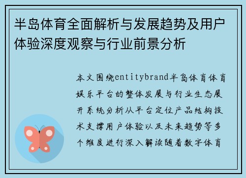 半岛体育全面解析与发展趋势及用户体验深度观察与行业前景分析